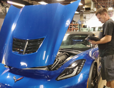 Corvette getting inspected